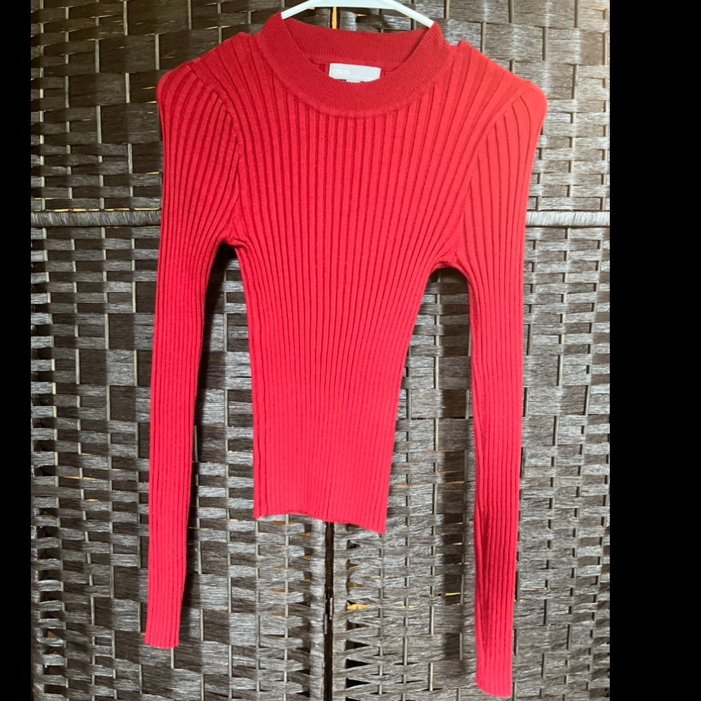 ASOS Red Fitted Pullover Ribbed Sweater